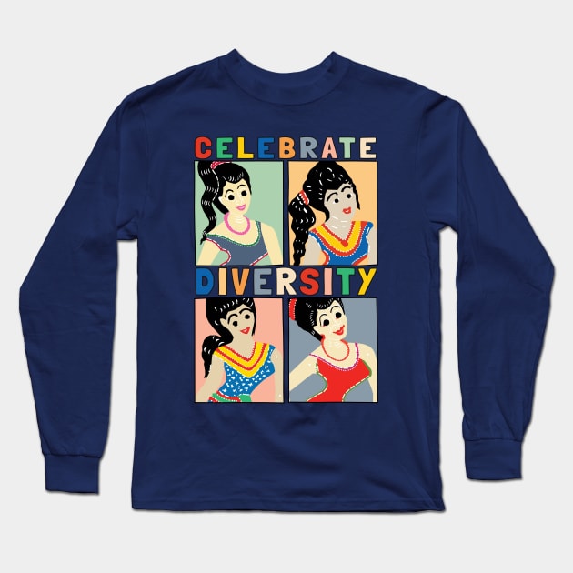 Retro Girl Celebrate Diversity Long Sleeve T-Shirt by KewaleeTee